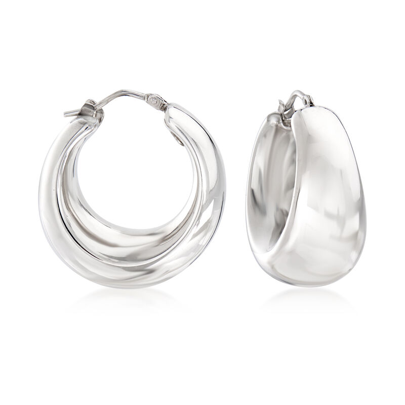Italian Sterling Silver Graduated Hoop Earrings. 1 1/8&quot; image number 0