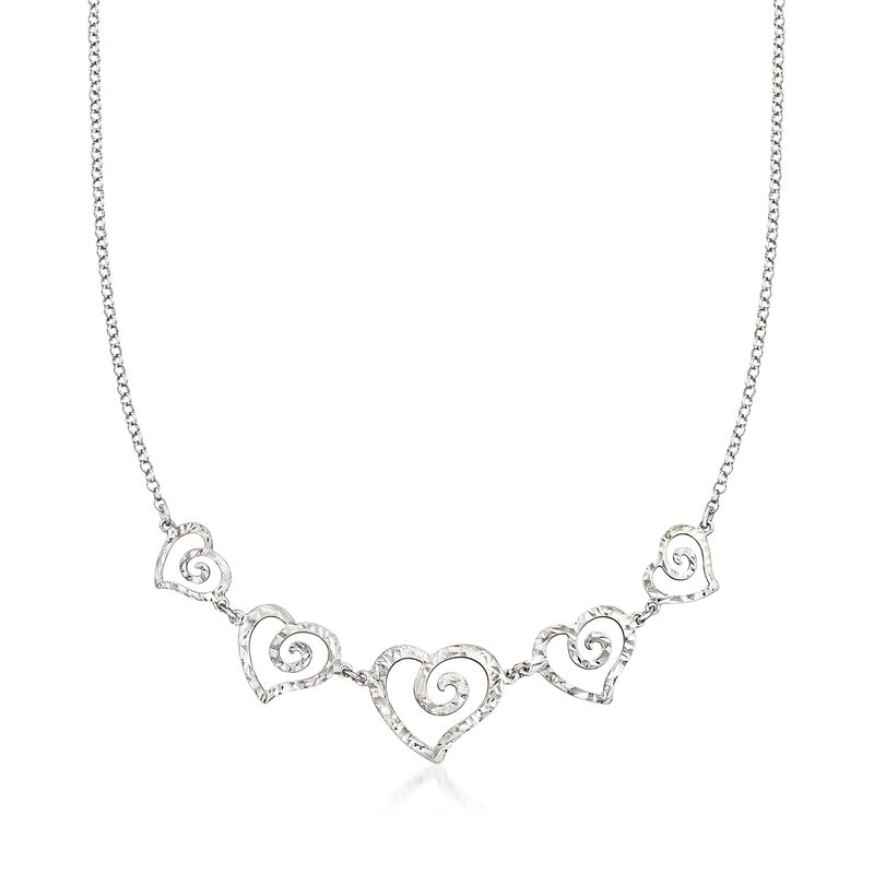 Italian Sterling Silver Graduated Heart Station Necklace image number 0