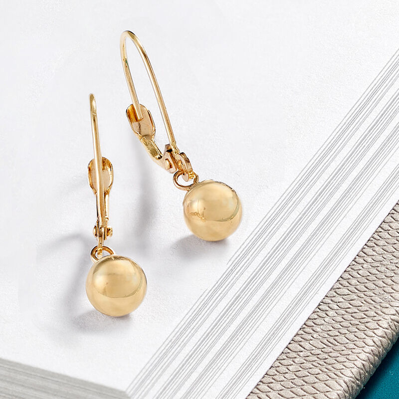 6mm 14kt Yellow Gold Polished Bead Drop Earrings image number 2