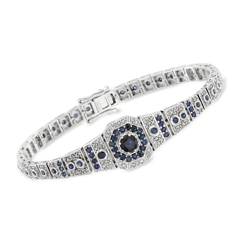 2.50 ct. t.w. Sapphire and .90 ct. t.w. Diamond Bracelet in Sterling Silver image number 0