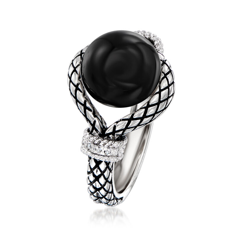 Andrea Candela "Marbella" Onyx Ring in Sterling Silver with Diamonds and Black Enamel image number 2