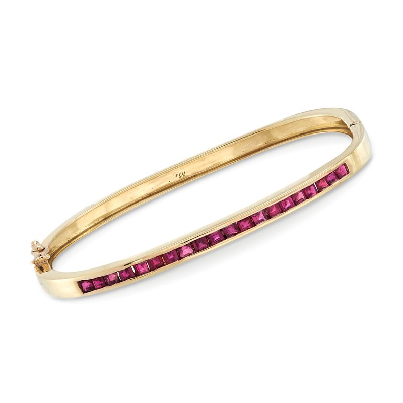 C. 1990 Vintage 3.00 ct. t.w. Square Ruby Bangle Bracelet in 14kt Yellow Gold. 6.5&quot; image number 0