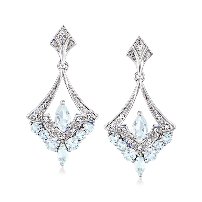 .80 ct. t.w. Aquamarine Chandelier Earrings with Diamonds in Sterling Silver image number 0