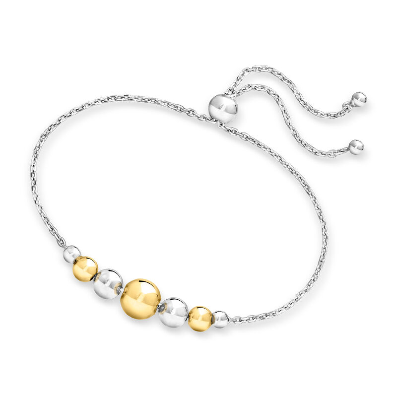 Italian 3.5-8mm Sterling Silver and 18kt Gold Over Sterling Graduated Bead Bolo Bracelet  image number 2