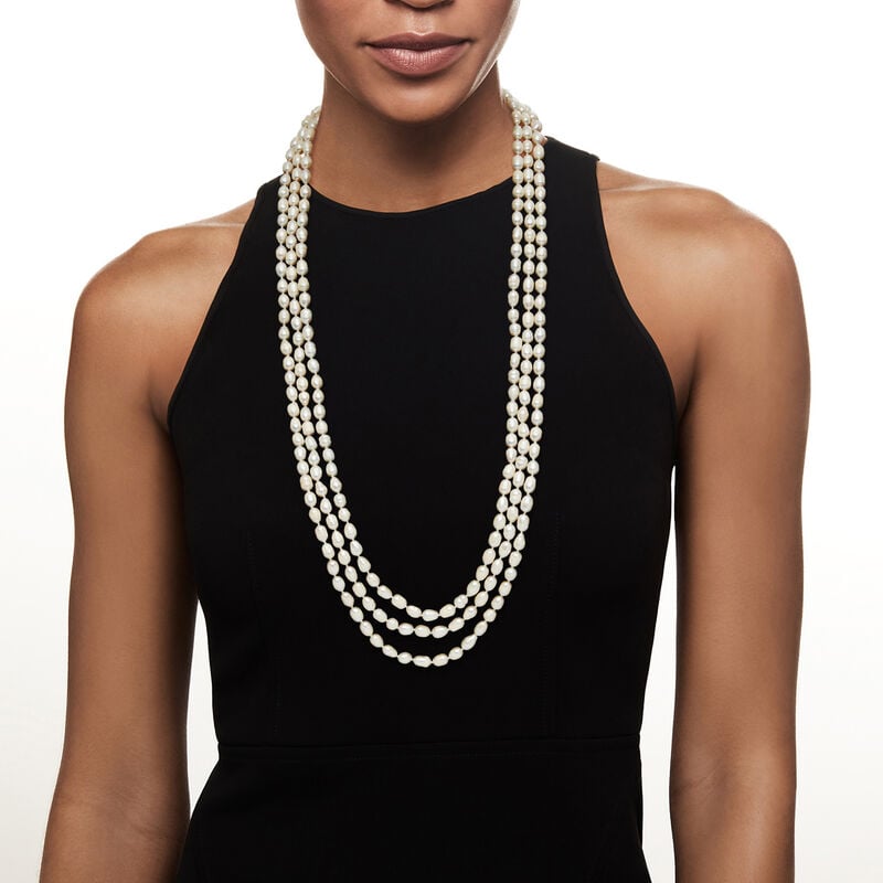 6-7x9mm Cultured Semi-Baroque Pearl Endless Necklace. 100&quot; image number 0