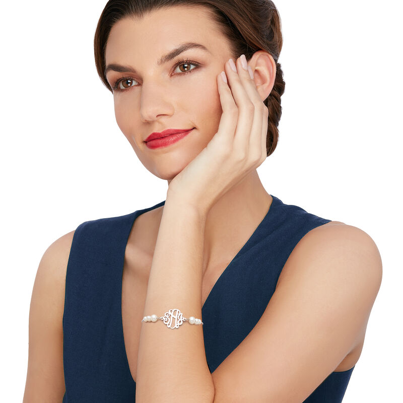 4-7.5mm Cultured Pearl Personalized Monogram Bolo Bracelet in Sterling Silver image number 1
