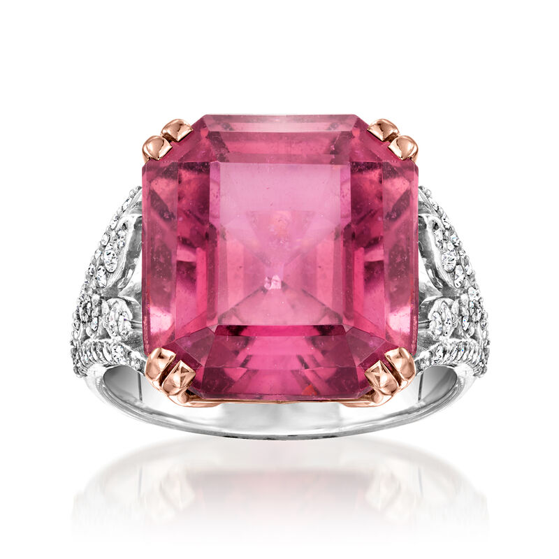 12.00 Carat Pink Tourmaline Ring with .47 ct. t.w. Diamonds in 18kt Two-Tone Gold image number 0