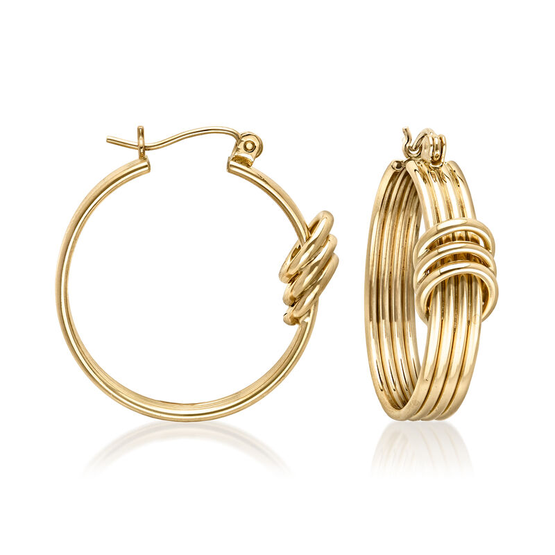 C. 1970 Vintage 14kt Yellow Gold Ridged Hoop Earrings. 1 1/16" image number 0