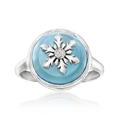 Blue Chalcedony Snowflake Ring with White Topaz Accent in Sterling Silver