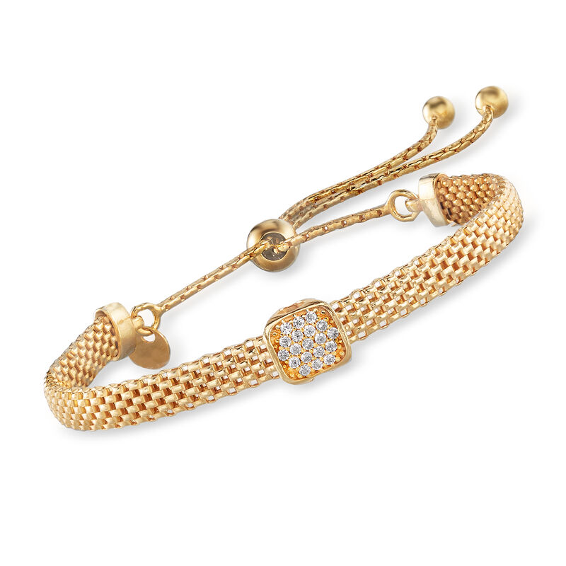 Italian 18kt Gold Over Sterling Mesh Bolo Bracelet with CZ Station image number 0