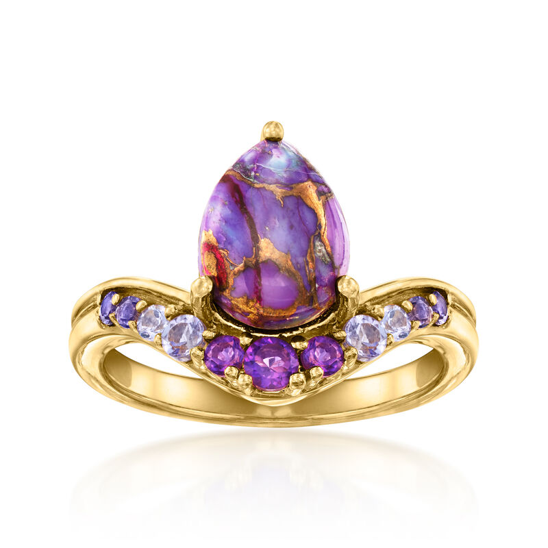 Purple Turquoise and .25 ct. t.w. Multi-Gemstone Ring in 18kt Gold Over Sterling image number 0