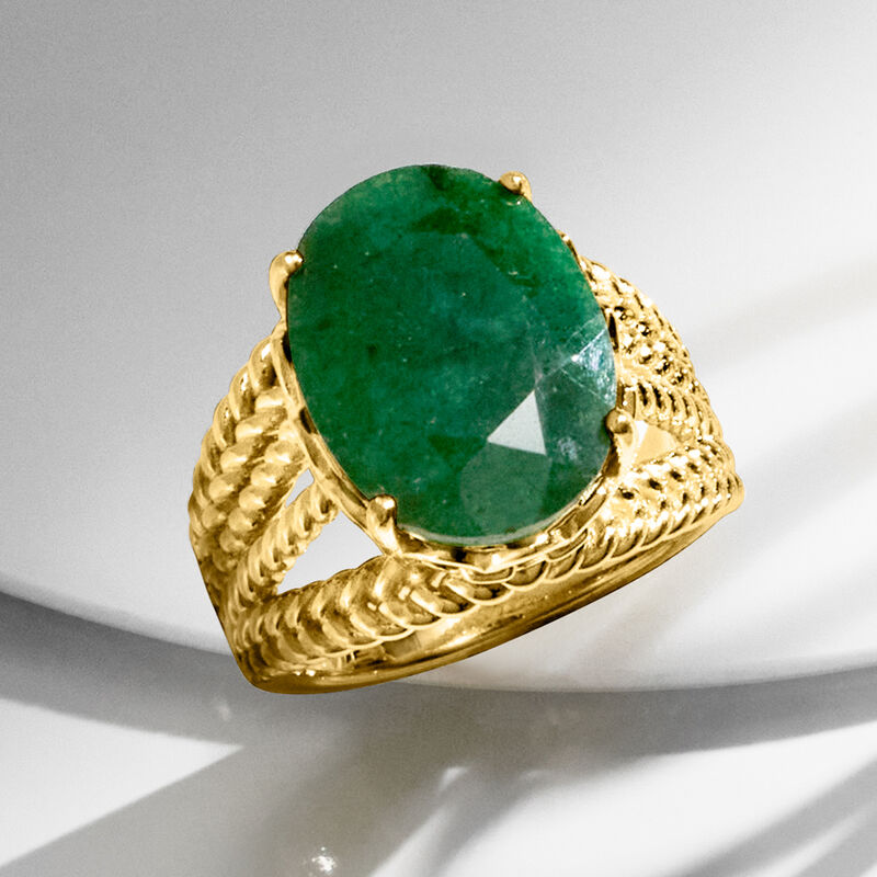 10.00 Carat Emerald Roped Ring in 18kt Gold Over Sterling image number 3
