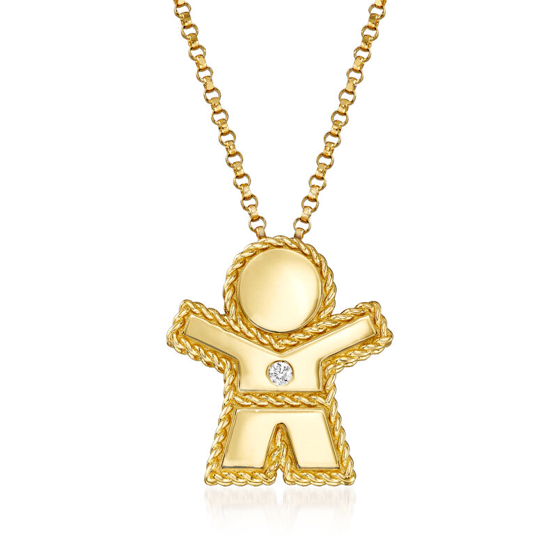 Roberto Coin &quot;Princess&quot; Boy Pendant Necklace with Diamond Accent in 18kt Yellow Gold. 17&quot; image number 1