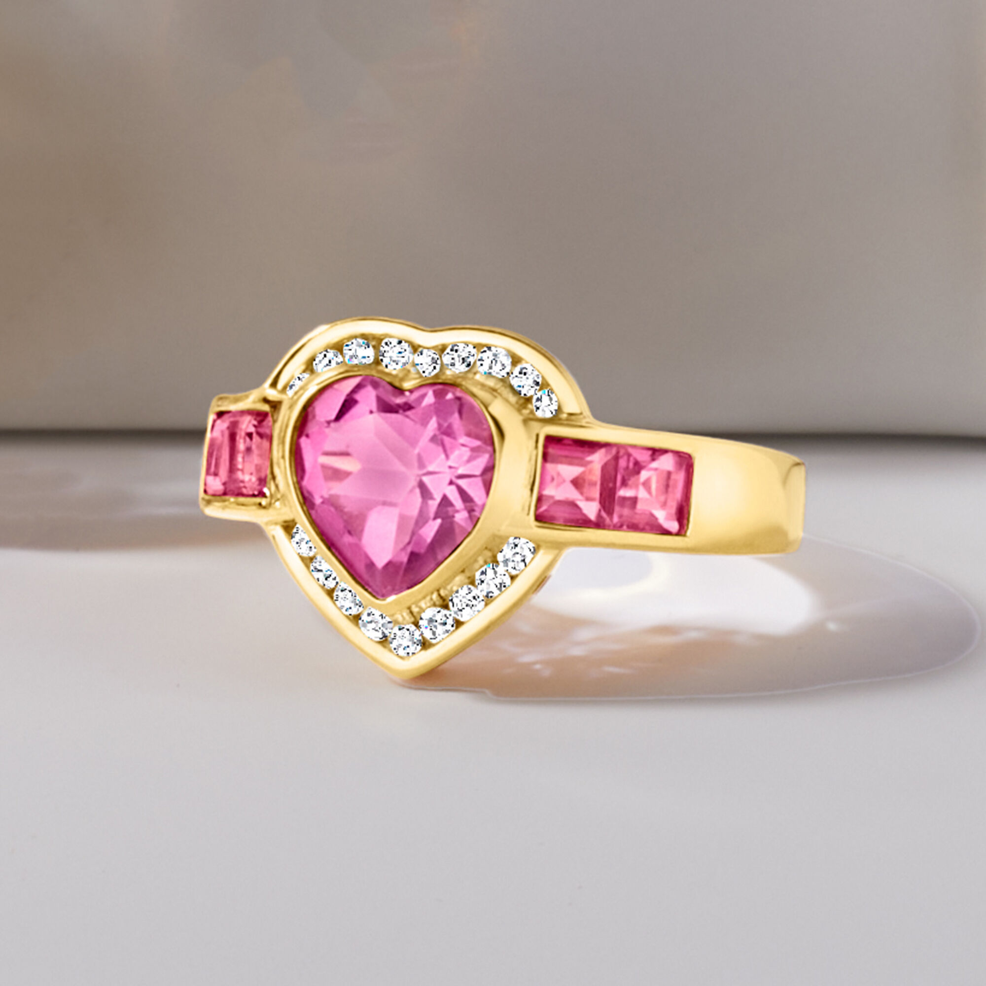3.20 ct. t.w. Pink Topaz and .18 ct. t.w. Diamond Heart Ring