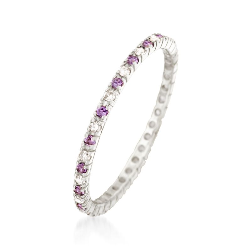 .15 ct. t.w. Amethyst and .16 ct. t.w. Diamond Eternity Band in 14kt White Gold. Size 9 image number 2