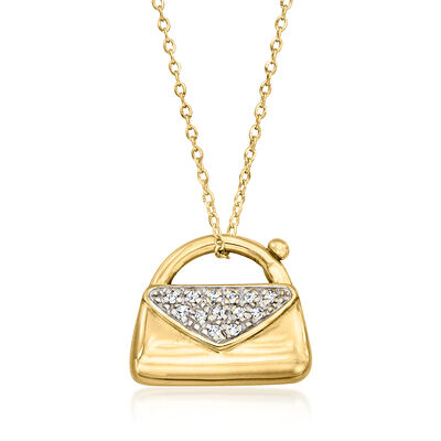 C. 1990 Vintage .26 ct. t.w. Diamond Purse Pendant Necklace in 18kt Yellow Gold