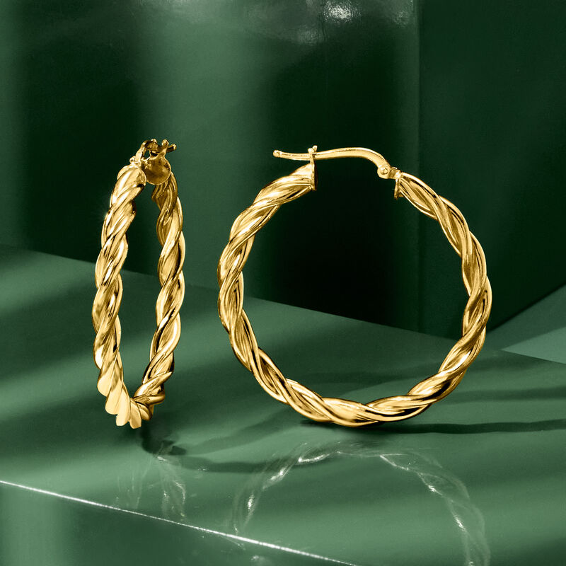 Italian 18kt Gold Over Sterling Twisted Hoop Earrings. 1 1/2&quot; image number 2