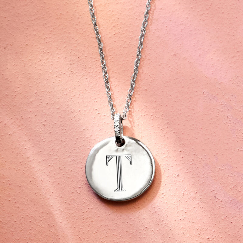 Sterling Silver Personalized Circle Pendant Necklace with Diamonds image number 3
