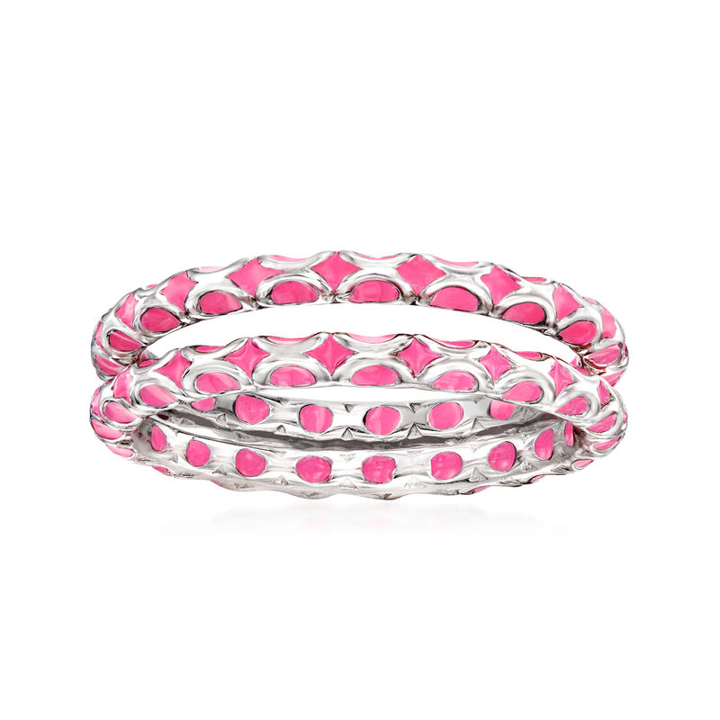 Pink Enamel Jewelry Set: Two Eternity Bands in Sterling Silver image number 0