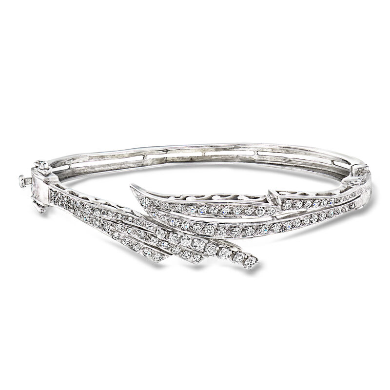 C. 1970 Vintage 1.80 ct. t.w. Diamond Bypass Bangle Bracelet in 14kt White Gold. 7" image number 0