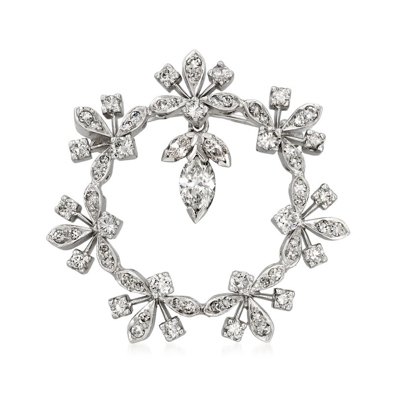 C. 1980 Vintage 1.60 ct. t.w. Diamond Floral Circle Pin in 14kt White Gold image number 0