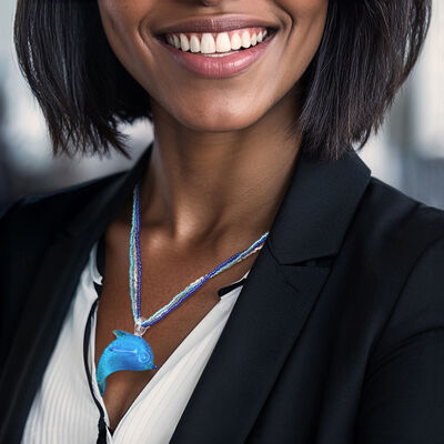 Italian Blue Murano Glass Dolphin Pendant Necklace with Sterling Silver