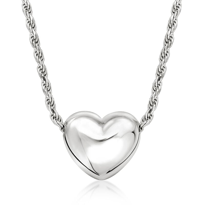 Italian Sterling Silver Puffed Heart Necklace. 18&quot; image number 1