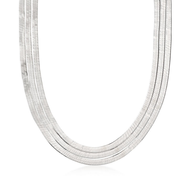 Italian Sterling Silver Layered Herringbone Necklace. 18&quot; image number 1