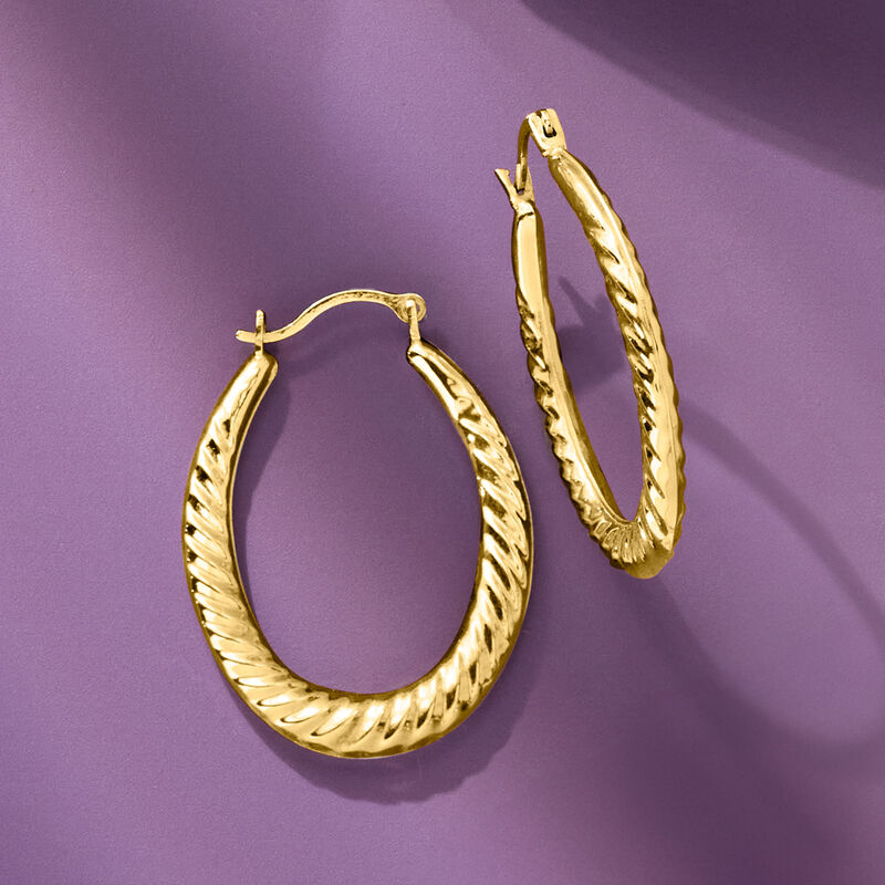14kt Yellow Gold Twisted-Oval Hoop Earrings. 1" image number 3
