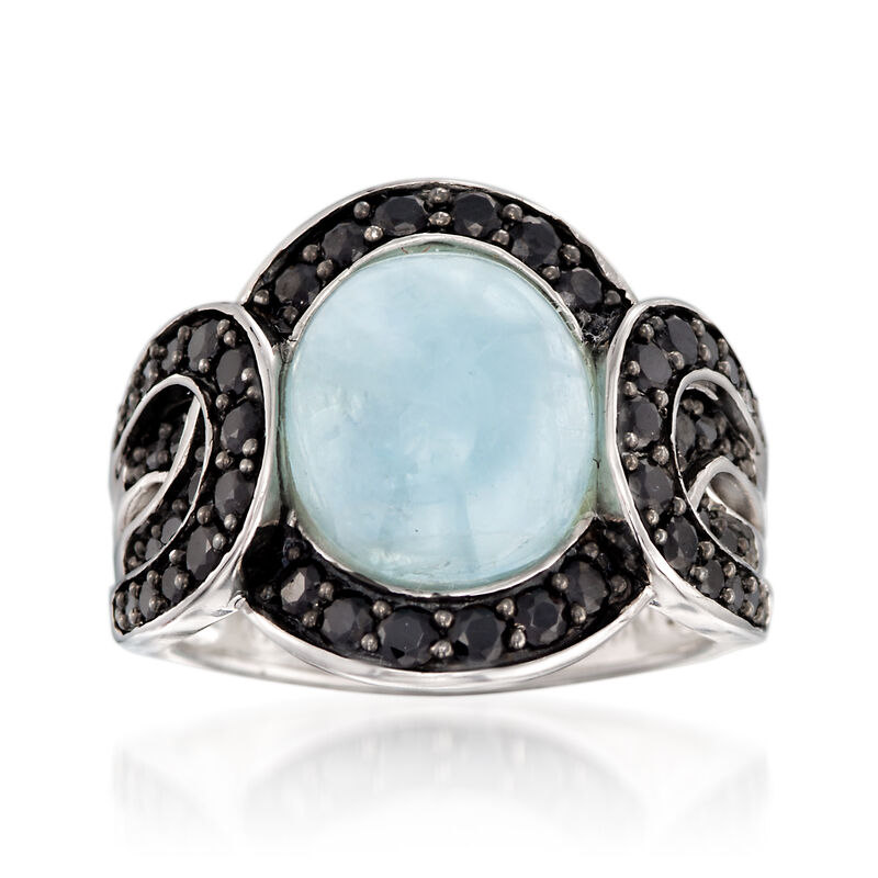 3.80 Carat Cabochon Aquamarine and Black Spinel Ring in Sterling Silver image number 0