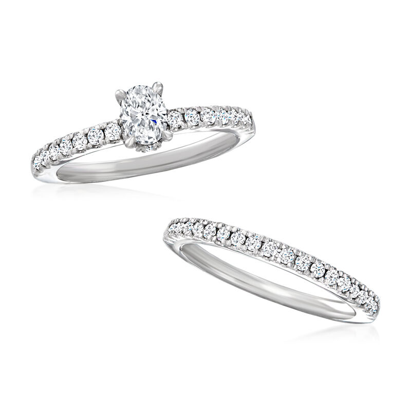 1.00 ct. t.w. Diamond Bridal Set: Engagement and Wedding Rings in 14kt White Gold image number 3
