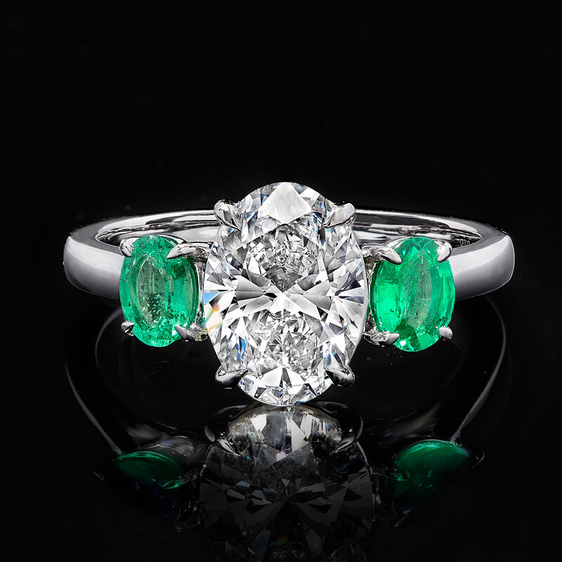2.00 Carat Lab-Grown Diamond Ring with .50 ct. t.w. Emeralds in 14kt White Gold image number 3