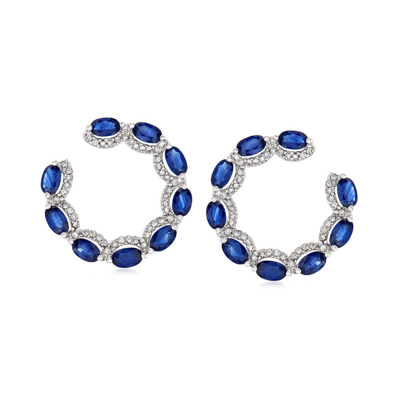 5.75 ct. t.w. Sapphire and .45 ct. t.w. Diamond Circle Earrings in 14kt White Gold image number 0