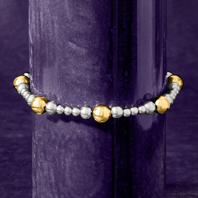 Italian 4-8mm Graduated Sterling Silver and 18kt Gold Over Sterling Bead Bracelet image number 2