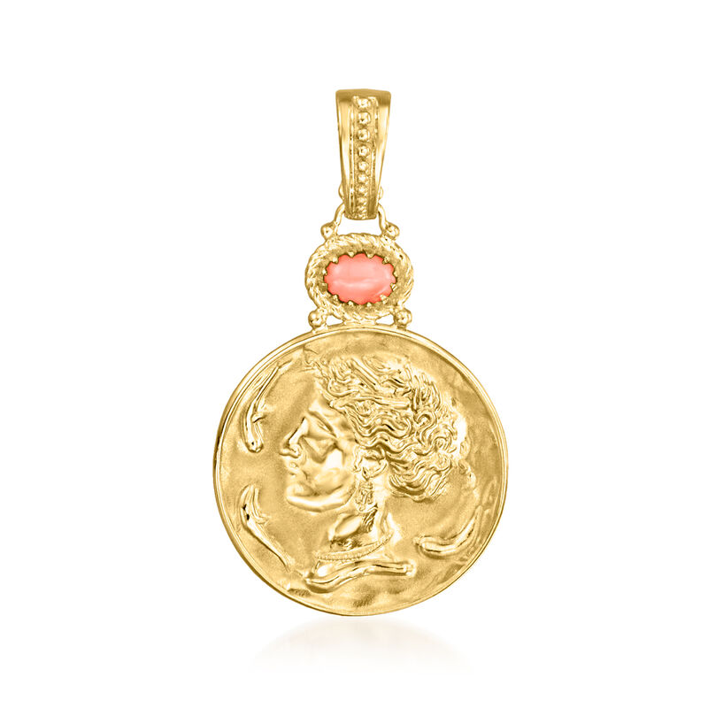 Italian Pink Coral Cameo-Style Pendant in 18kt Gold Over Sterling image number 1