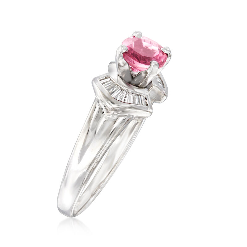C. 1990 Vintage .85 Carat Pink Tourmaline and .50 ct. t.w. Diamond Dinner Ring in 18kt White Gold image number 2