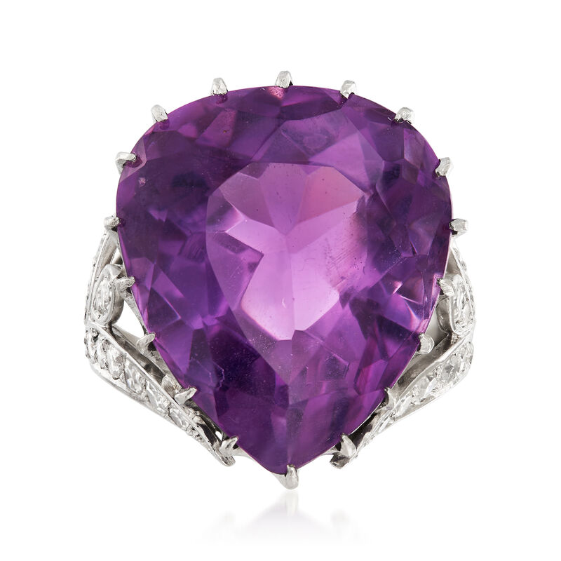 C. 1970 Vintage 20.40 Carat Amethyst and .80 ct. t.w. Diamond Ring in Platinum image number 0