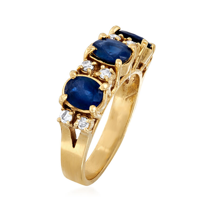 C. 2000 Vintage 2.00 ct. t.w. Sapphire and .24 ct. t.w. Diamond Ring in 14kt Yellow Gold image number 2