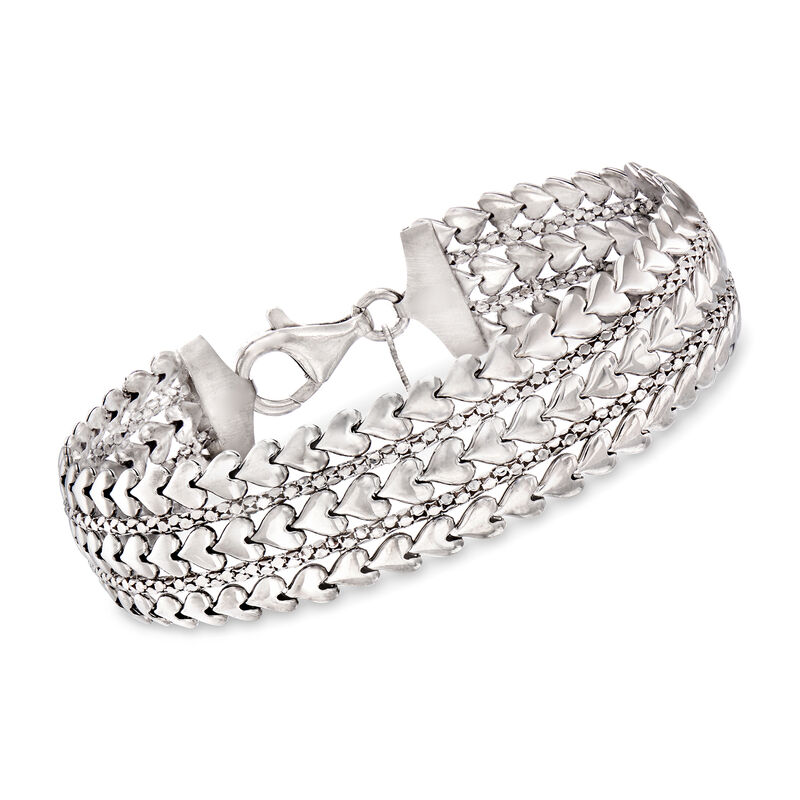 Italian Sterling Silver Multi-Row Heart Bracelet image number 0