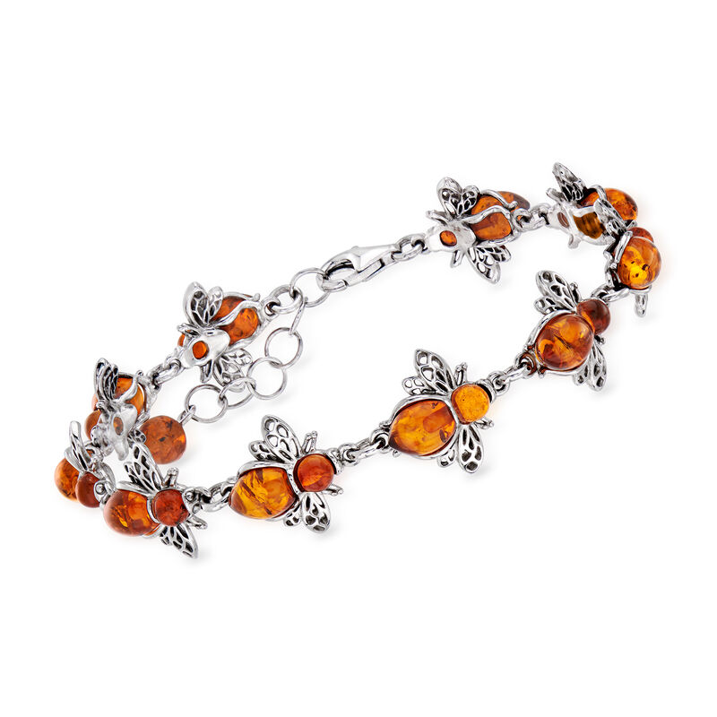 Amber Bumblebee Bracelet in Sterling Silver. 7&quot; image number 0