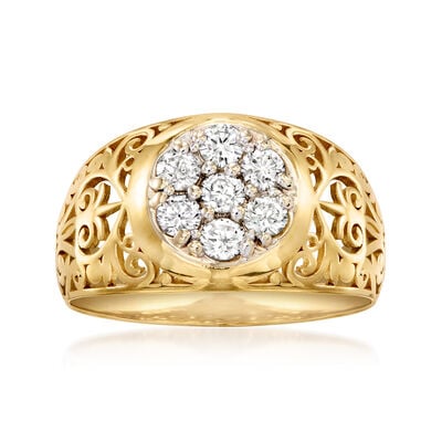 C. 1990 Vintage .55 ct. t.w. Diamond Cluster Ring in 14kt Yellow Gold