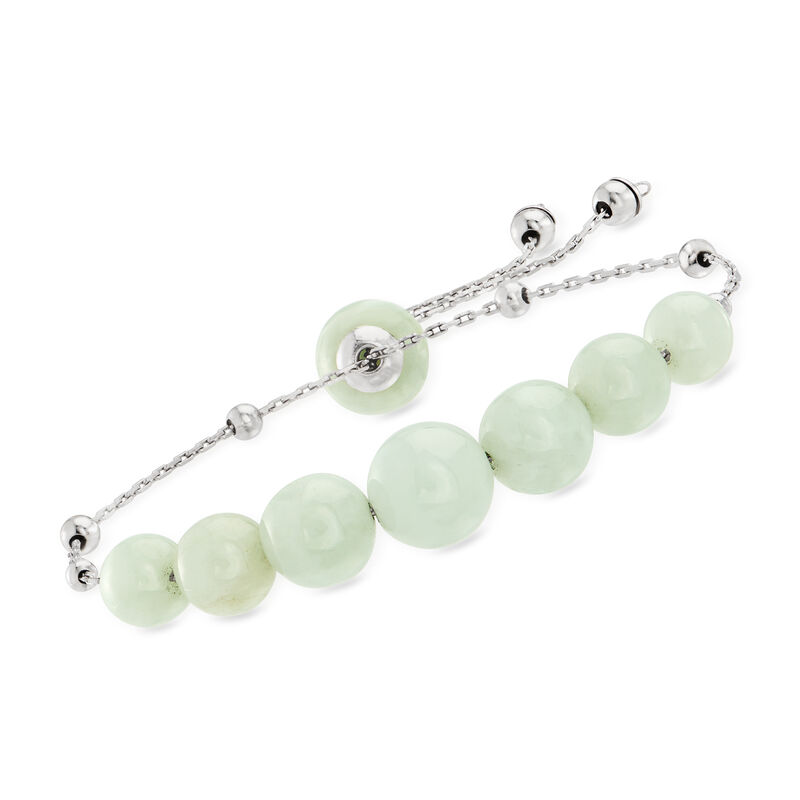 Jade Bead Graduated Bolo Bracelet in Sterling Silver image number 0