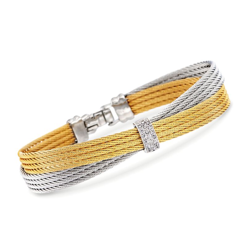 ALOR &quot;Classique&quot; .16 ct. t.w. Diamond Two-Tone Cable Bracelet with 18kt White Gold. 7&quot; image number 0