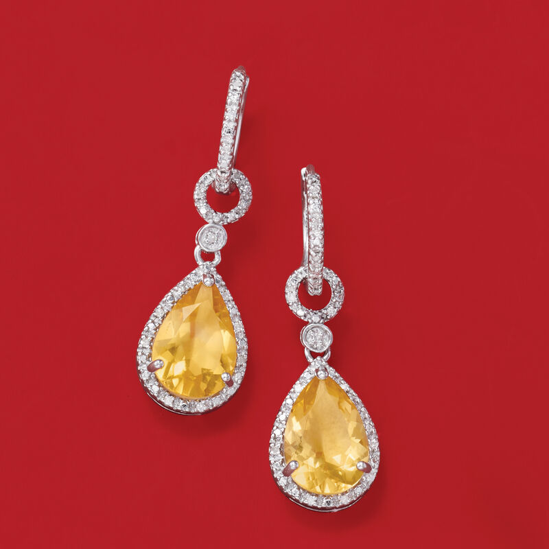 6.00 ct. t.w. Citrine and .13 ct. t.w. Diamond Drop Earrings in Sterling Silver image number 5