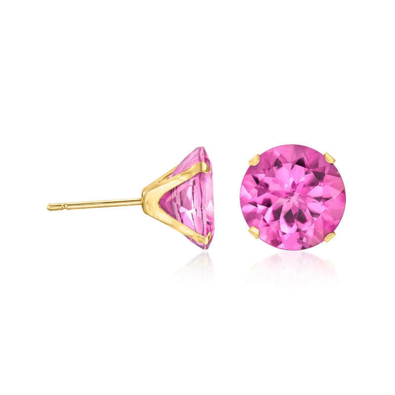 8.70 ct. t.w. Pink Topaz Stud Earrings in 14kt Yellow Gold  image number 2