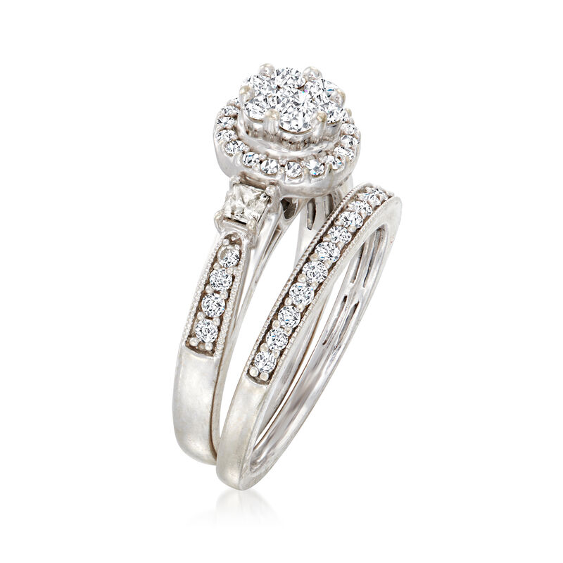C. 1990 Vintage 1.25 ct. t.w. Diamond Bridal Set: Engagement and Wedding Rings in 10kt White Gold image number 2