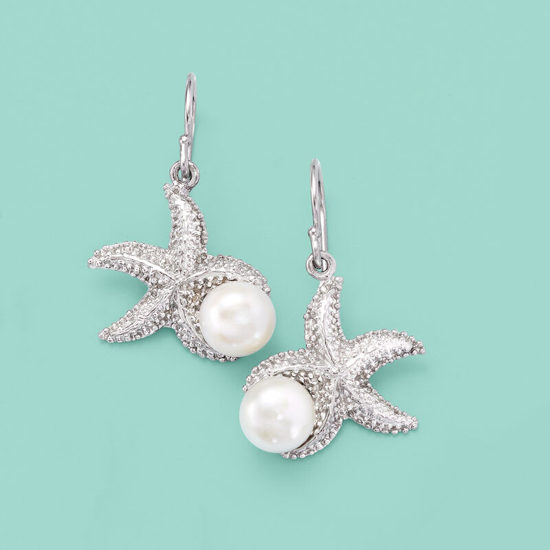 8-8.5mm Cultured Pearl Starfish Earrings in Sterling Silver  image number 2