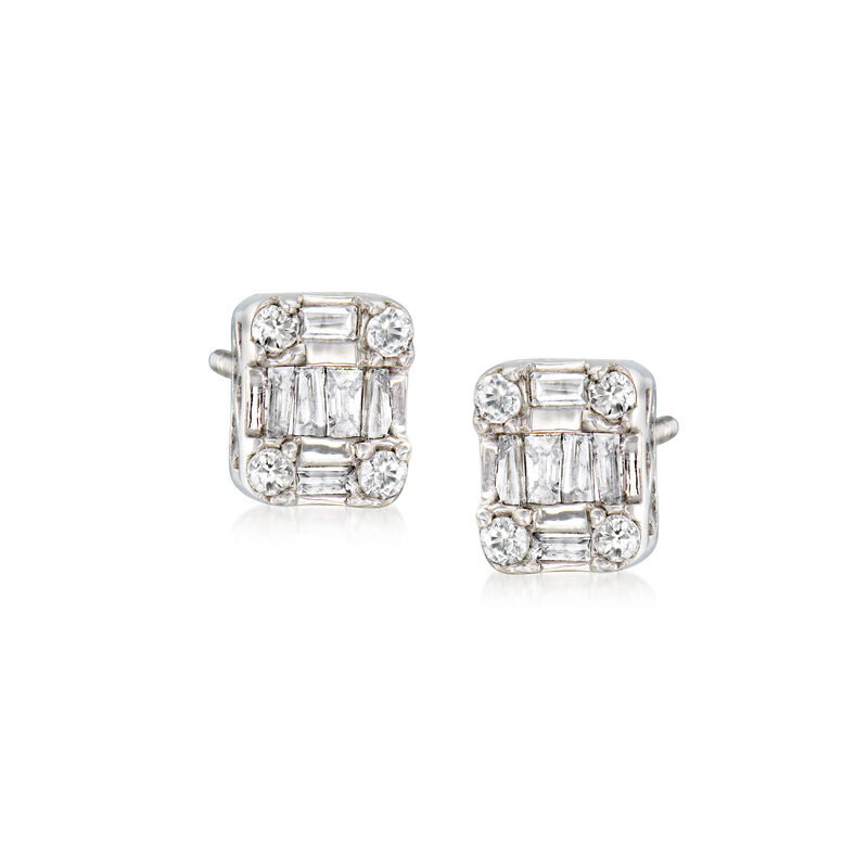 .25 ct. t.w. Baguette and Round Diamond Cluster Earrings in 14kt White Gold image number 0