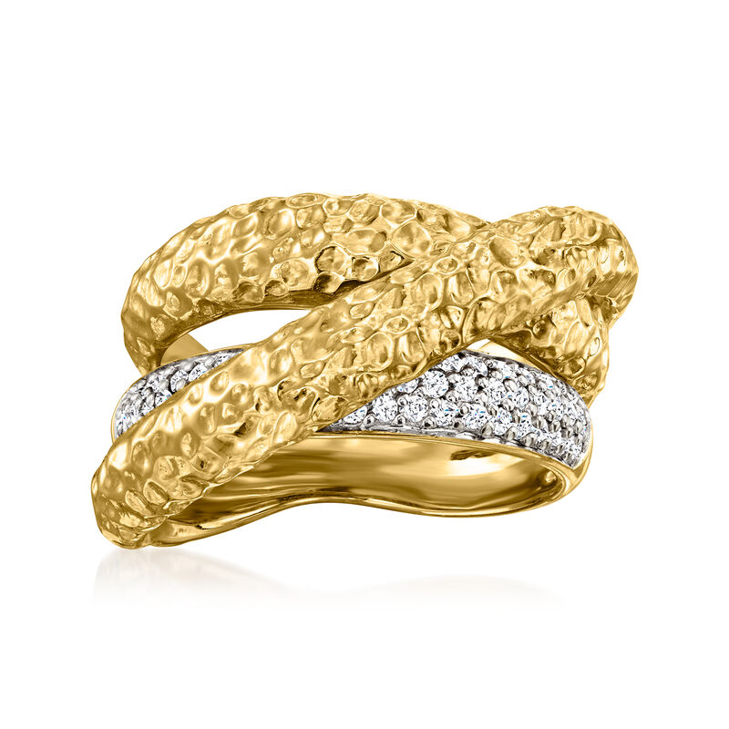 C. 1990 Vintage .25 ct. t.w. Diamond and 14kt Yellow Gold Hammered Highway Ring. Size 6.5 image number 0