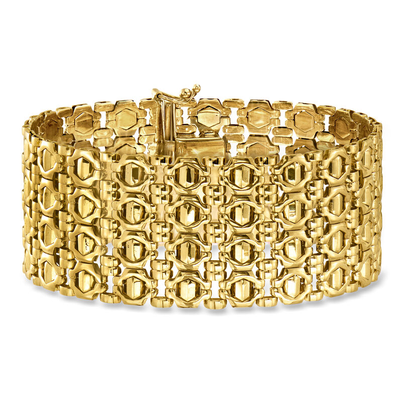 C. 1980 Vintage 14kt Yellow Gold Fancy-Link Bracelet. 7" image number 0